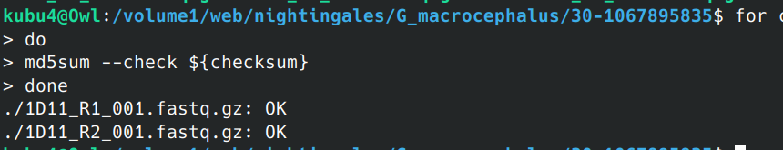 Screenshot of MD5 checksum verifications.