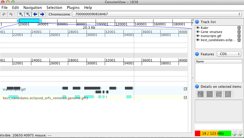 Cufflinks trans in GenomeView with predicted ORFs
